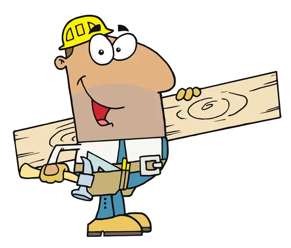 Travailleur de la construction hispanique portant un panneau de bois — Photo