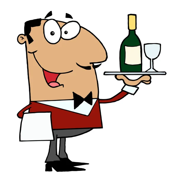 Spanischer männlicher Butler serviert Wein — Stockfoto