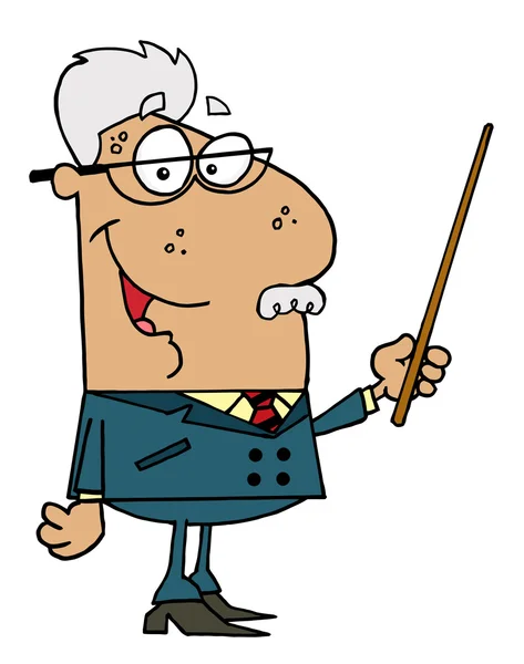 Maschio anziano ispanico professore holding un puntatore — Foto Stock