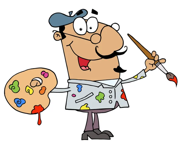 Messy Hispanic Cartoon Artist Painter With A Brush And Palette — Stock Photo, Image