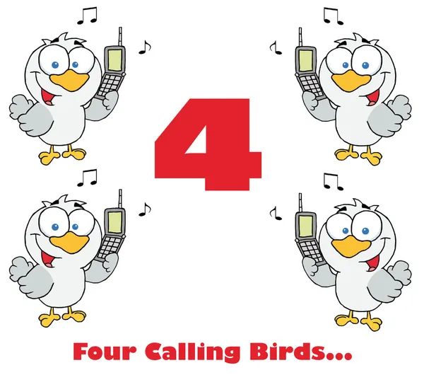 stock image Four calling birds with text