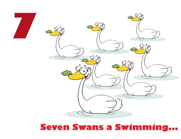 Nummer zeven en tekst door zwanen zwemmen — Stockfoto