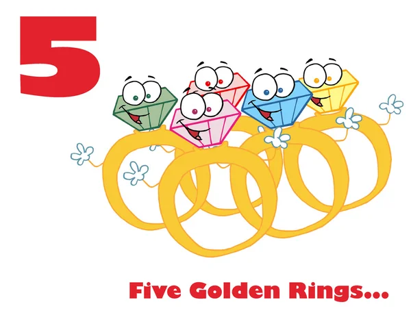 Vijf gouden ringen met tekst — Stockfoto