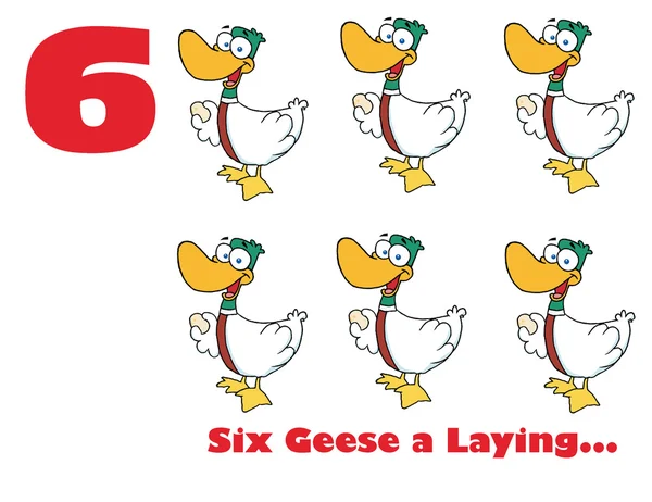 Número seis por gansos poniendo huevos —  Fotos de Stock