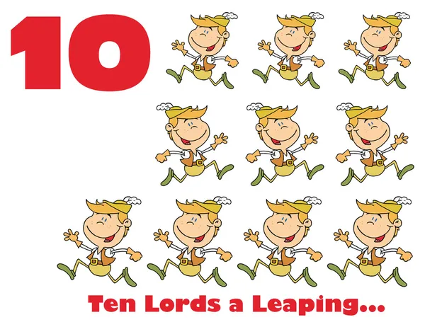 Red Number Ten And Text By Lords A Leaping — Stock Photo, Image