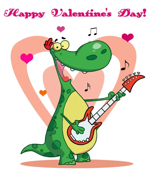 Smiling dinosaur plays guitar — Stock Photo, Image