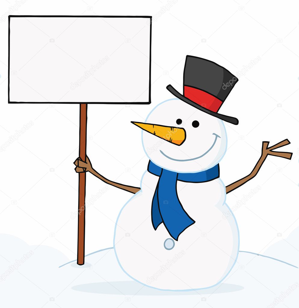 Snowman Holding A Blank Sign
