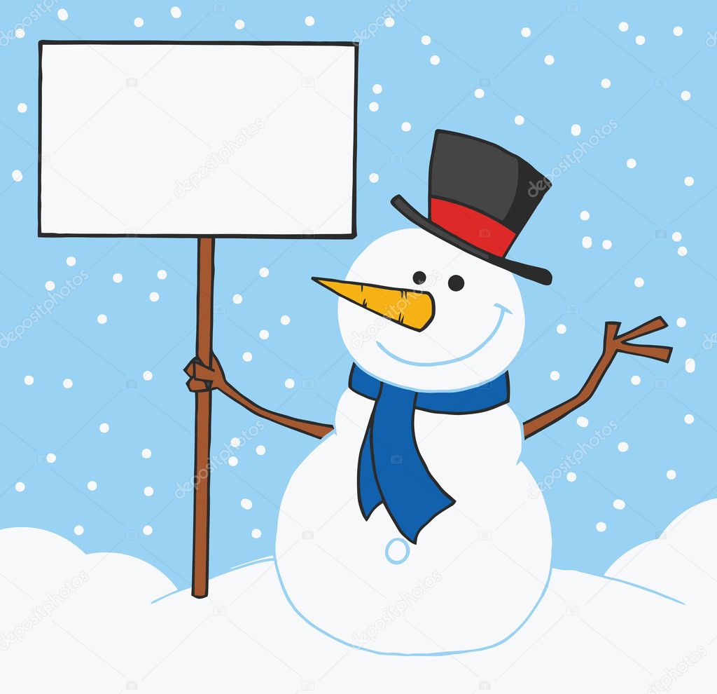Snowman Holding A Blank Sign