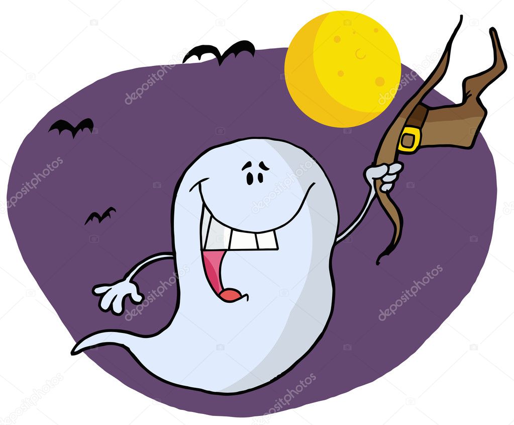 Character happy ghost flying in the nigh