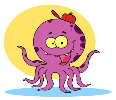 Purple Octopus Wearing A Hat clipart