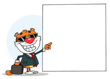 Tiger Character Pointing To A Blank Sign clipart