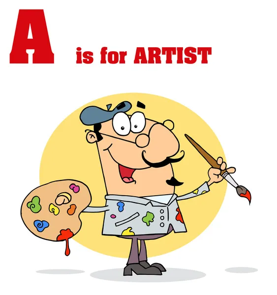 Funny Cartoons Alphabet with Text-A — Zdjęcie stockowe