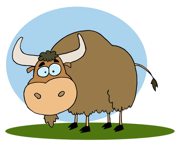 Tecknad brun yak på gräs, bakgrund — Stockfoto