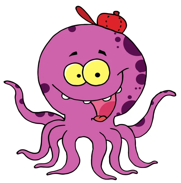 Gelukkig paarse octopus dragen van een hoed — Stockfoto
