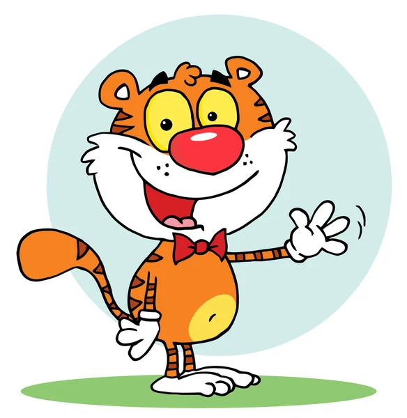 Tigre amigável vestindo um laço e acenando — Fotografia de Stock