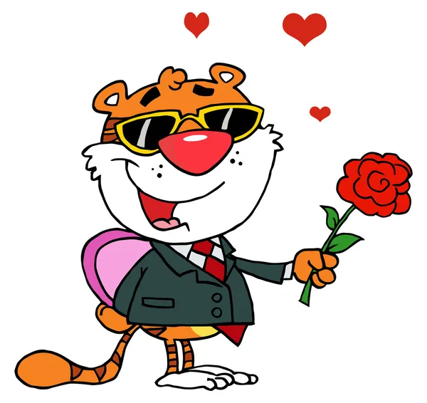 Cartoon Character Romantic Tiger — Stock Photo, Image