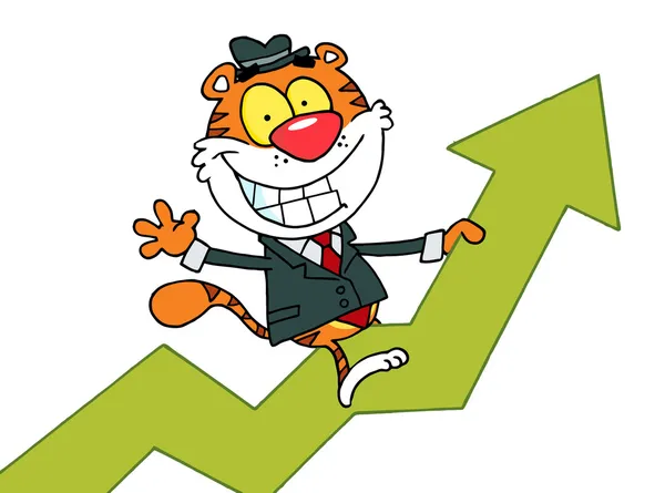 stock image Cartoon Character Happy Tiger Riding On Success