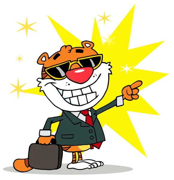 Business Tiger Pointing And Smiling — Stock Photo, Image