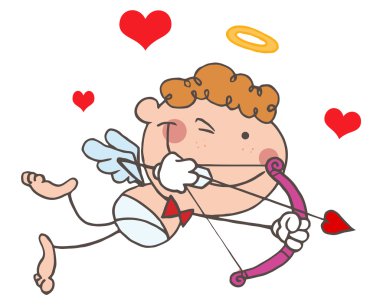 Stick Cupid Closing One Eye While Aiming His Arrow clipart