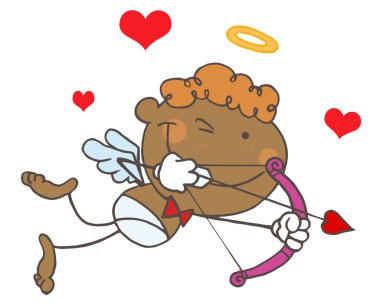 Black Stick Cupid Aiming A Bow And Arrow clipart