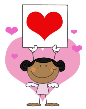 Cute Stick Black Girl Cupid Holding clipart