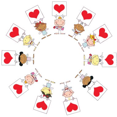 Cute Stick Cupids Holding Red Heart clipart