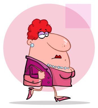 Lady In Pink Wears Pearls And Carries Purse clipart