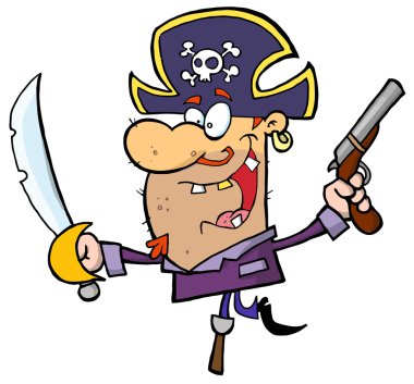 Pirate Brandishing Sword and Gun clipart