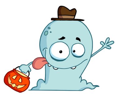 Happy Ghost Goes Trick Or Treating clipart