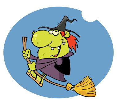 Happy Witch Rides Broom In Night clipart