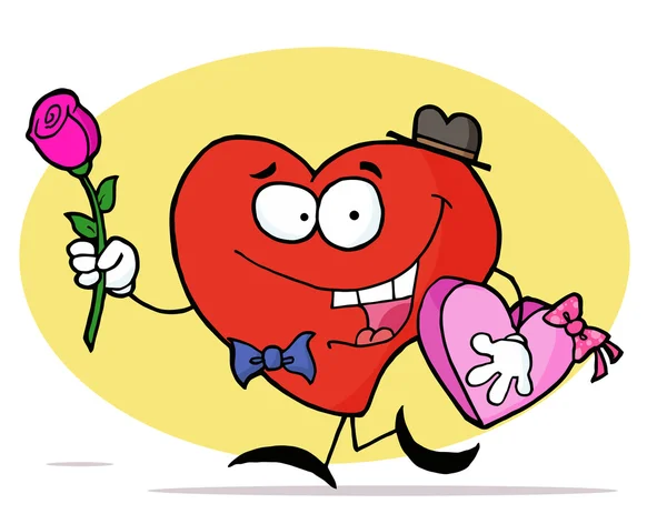 Romantické srdce chlap, s růžovou růži — Stock fotografie
