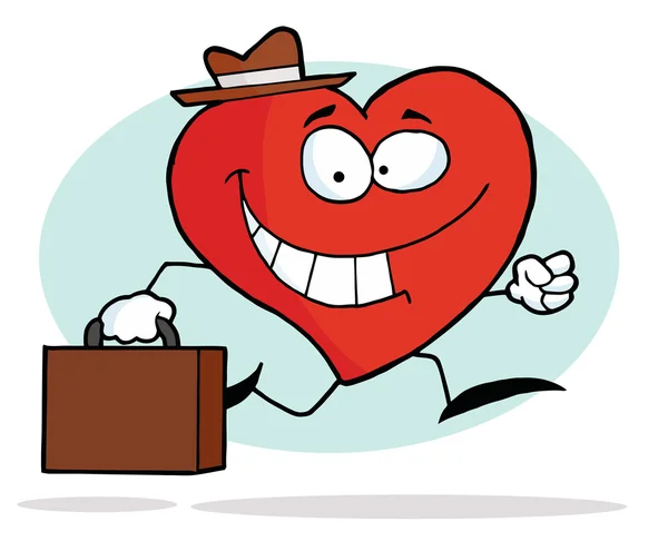 Happy Business Heart Character Carrying A Briefcase — Stock Photo, Image
