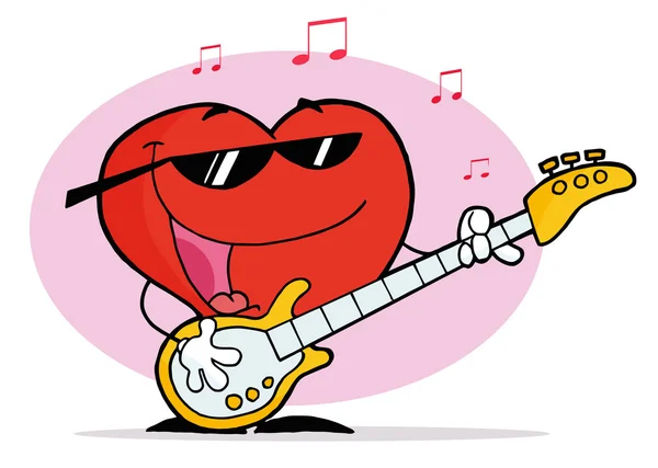 Красное сердце играет на гитаре и поет — стоковое фото
