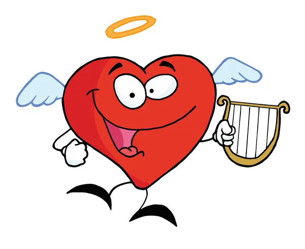 Rood hart engel vliegen met een lyra — Stockfoto