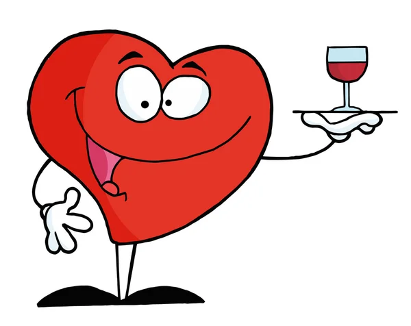 Rött hjärta som betjänar ett glas — Stockfoto