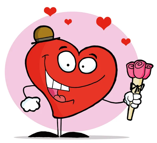 Romantické červené srdce drží růžové růže — Stock fotografie