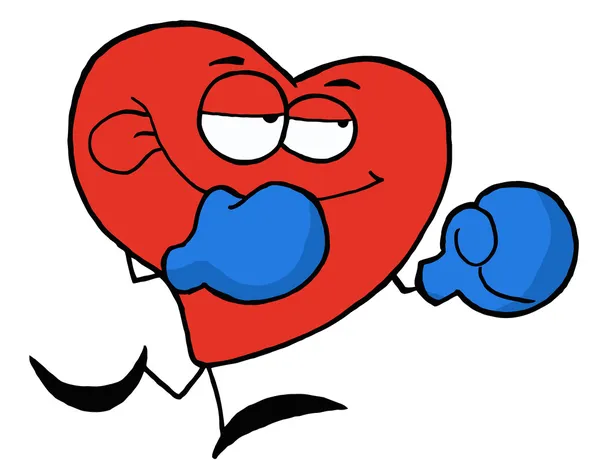 Coeur rouge de boxe portant des gants bleus — Photo