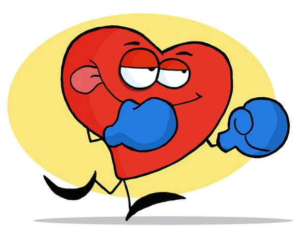 Czerwone serce nosi niebieskie Rękawice bokserskie — Zdjęcie stockowe