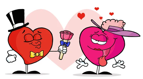 Cavalheiros coração dando flores para um coração de senhora rosa — Fotografia de Stock