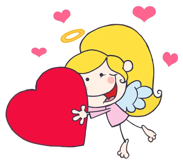 Cupido chica llevando un rojo corazón — Foto de Stock