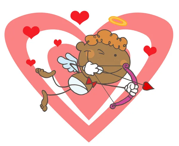 Black Stick Cupido sobre corações com um arco e seta — Fotografia de Stock