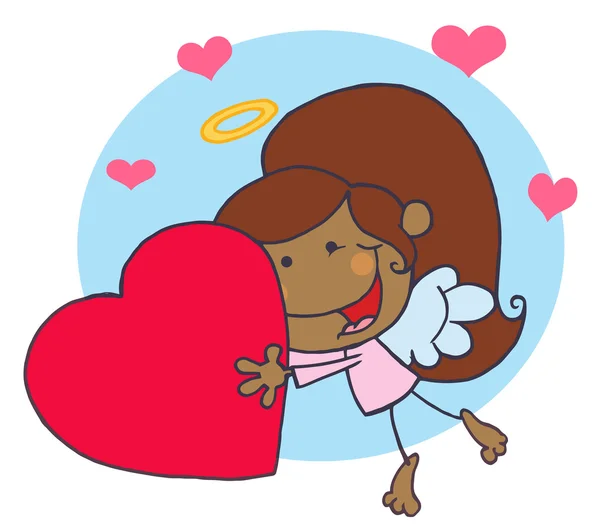 Amor sladká černá samice hůl drží srdce — Stock fotografie