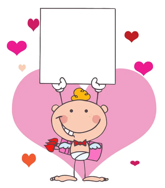 Cartoon Stick Cupido con Banner — Foto Stock