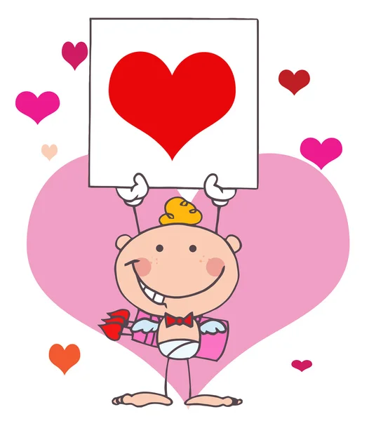 Мультфильм Stick Cupid with Banner Heart — стоковое фото