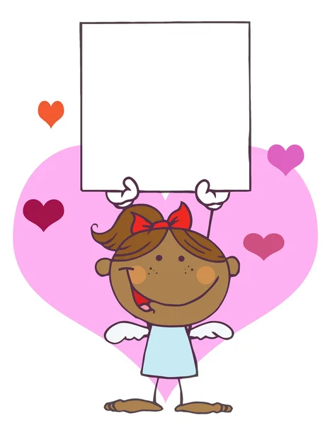 Cupido de palo femenino hispano sosteniendo un signo en blanco — Foto de Stock
