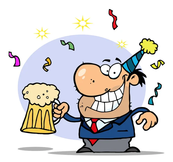 Bêbado ano novo cara segurando cerveja — Fotografia de Stock