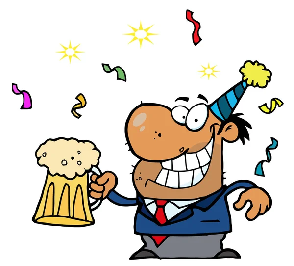 Пьяный новогодний тусовщик с пивом — стоковое фото