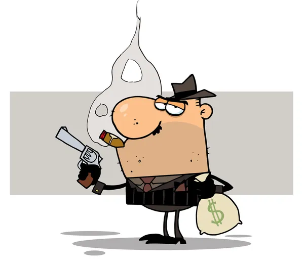 Mobster Holds Gun and Sack — Stockfoto