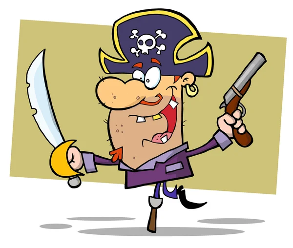 Pirate Brandishing Sword and Gun — Stock Photo, Image