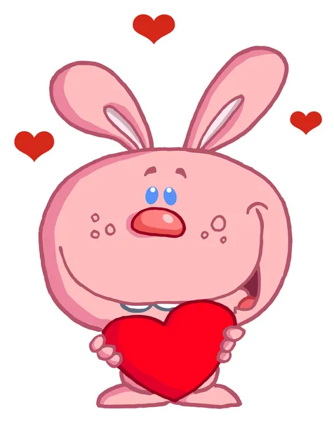幸福浪漫粉红色兔子用的心 — 图库照片